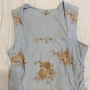 Floral Print Sleeveless Blouse - Light Blue and Beige